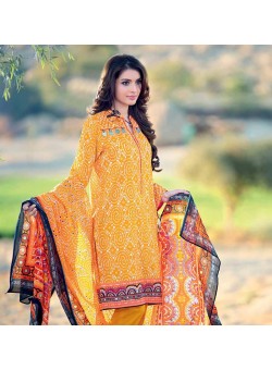 Unstitch, Women's/Girls Collections, Bandhani Cotton Printed Shirt,Dupatta and Dyed Salwar Kameez(3Pcs), Yellow Color.