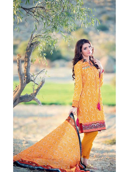 Unstitch, Women's/Girls Collections, Bandhani Cotton Printed Shirt,Dupatta and Dyed Salwar Kameez(3Pcs), Yellow Color.