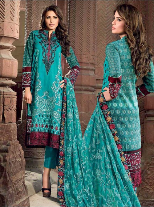 Unstitch,Branded, Women's/Girls Collections,Green Embroidered Cotton Lawn Salwar Kameez(3pcs)