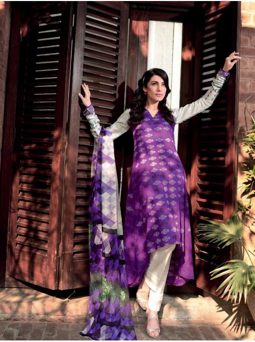 Unstitch,Branded, Women's/Girls Collections,Chiffon Printed Shirt,Chiffon Dupatta and Printed Salwar Kameez(3pcs)