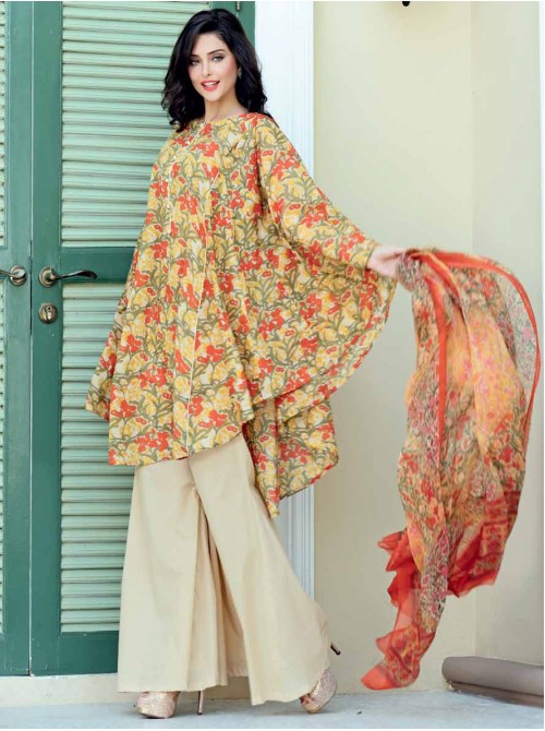 Unstitch,Branded, Women's/Girls Collections,Silk Chiffon Printed Shirt,Chiffon Dupatta and Dyed Salwer Kameez(3pcs)