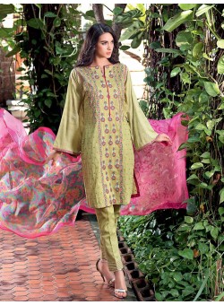 Unstitch,Branded, Women's/Girls Collections,Embroidered Front & Back,Chiffon Dupatta and Dyed Salwer Kameez(3pcs)