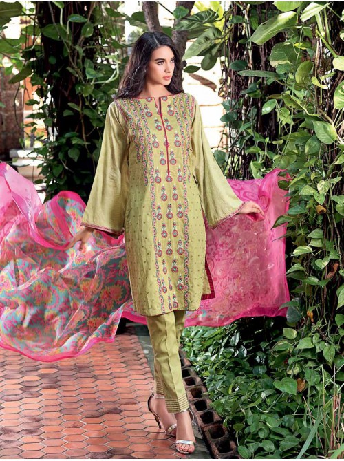 Unstitch,Branded, Women's/Girls Collections,Embroidered Front & Back,Chiffon Dupatta and Dyed Salwer Kameez(3pcs)