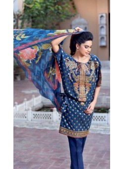 Unstitch,Branded, Women's/Girls Collections,Embroidered Cotton Silk Shirt,Chiffon Dupatta and Dyed Salwer Kameez(3pcs)