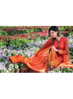 Unstitch, Women's/Girls Collections,Bandhani Cotton Printed Shirt, Sleeves, Dupatta and Salwar Kameez(3Pcs), Red Color.