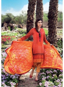 Unstitch, Women's/Girls Collections,Bandhani Cotton Printed Shirt, Sleeves, Dupatta and Salwar Kameez(3Pcs), Red Color.