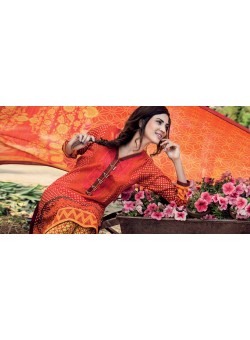 Unstitch, Women's/Girls Collections,Bandhani Cotton Printed Shirt, Sleeves, Dupatta and Salwar Kameez(3Pcs), Red Color.