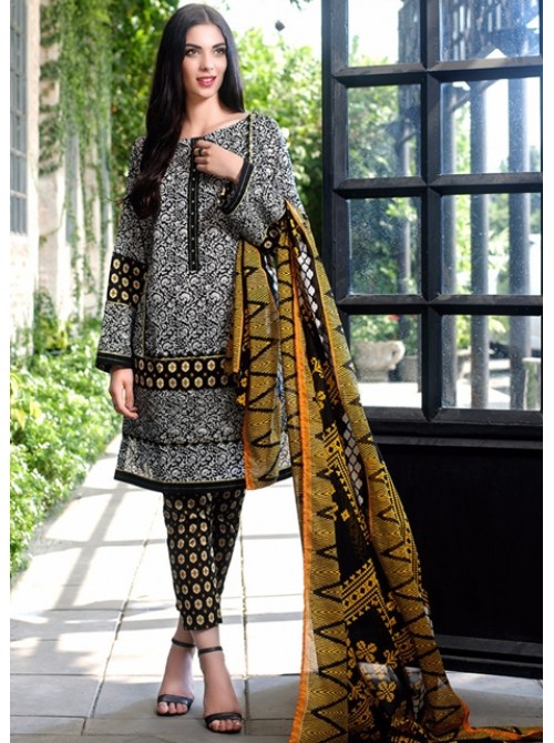 Unstitch, Women's/Girls Collections, Black & White Lawn Cotton Printed Shirt,Printed Dupatta and Printed Salwar Kameez(3pcs), Black Color.