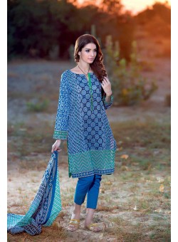 Unstitch, Women's/Girls Collections,Bandhani Cotton Printed Shirt, Sleeves, Dupatta and Salwar Kameez(3Pcs), Blue Color.