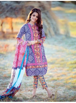 Unstitch, Women's/Girls Collections,Bandhani Cotton Printed Shirt, Sleeves, Dupatta and Salwar Kameez(3Pcs), Purple Color.