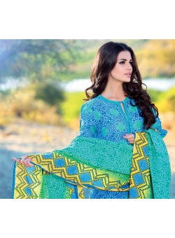 Unstitch, Women's/Girls Collections, Bandhani Cotton Printed Shirt,Dupatta and Dyed Salwar Kameez(3Pcs), Blue Color.