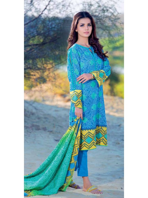 Unstitch, Women's/Girls Collections, Bandhani Cotton Printed Shirt,Dupatta and Dyed Salwar Kameez(3Pcs), Blue Color.