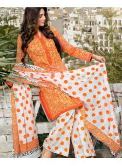 Unstitch, Women's/Girls Collections, Block Print Cotton Printed Shirt and Dupatta, Salwar kameez(3Pcs), Orange Color.