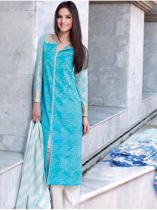 Unstitch,Branded, Women's/Girls Collections,Embroidered Cotton Lawn Shirt and Printed Dupatta salwar kameez(3pcs)