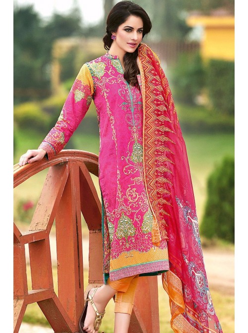 Unstitch, Branded, Women's/Girls Collections,Chantilly Silk Chiffon Printed Front,Embroidered Chiffon Dupatta and Dyed Salwar Kameez(3pcs)