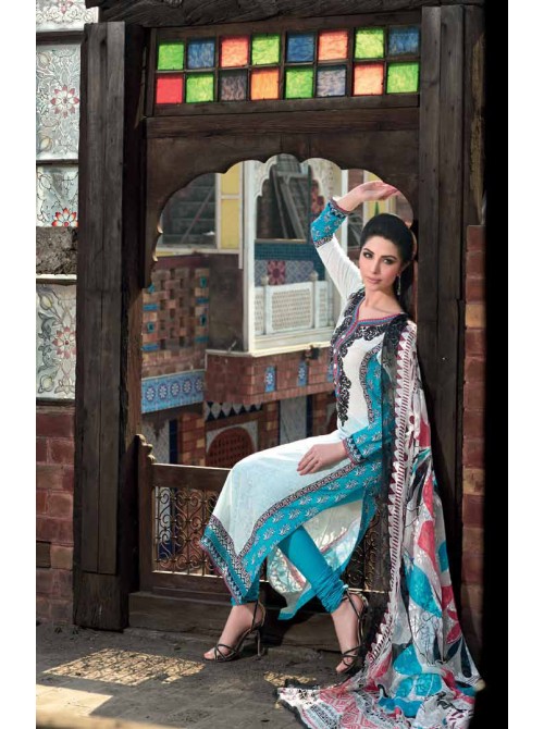 Unstitch,Branded, Women's/Girls Collections,Fleur De Chiffon & Jacquard Silk Printed Shirt,Silk Dupatta and Dyed Salwar Kameez(3pcs)