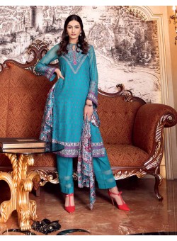 Unstitch,Branded, Women's/Girls Collections,Satin Silk Trencia Embroidered Chiffon Front,Dyed Back,Printed Silk Dupatta and Dyed Salwar Kameez 