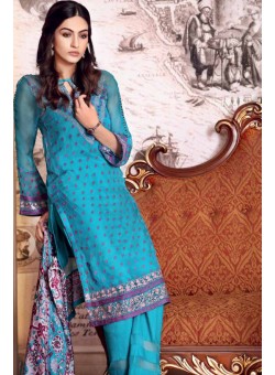 Unstitch,Branded, Women's/Girls Collections,Satin Silk Trencia Embroidered Chiffon Front,Dyed Back,Printed Silk Dupatta and Dyed Salwar Kameez 