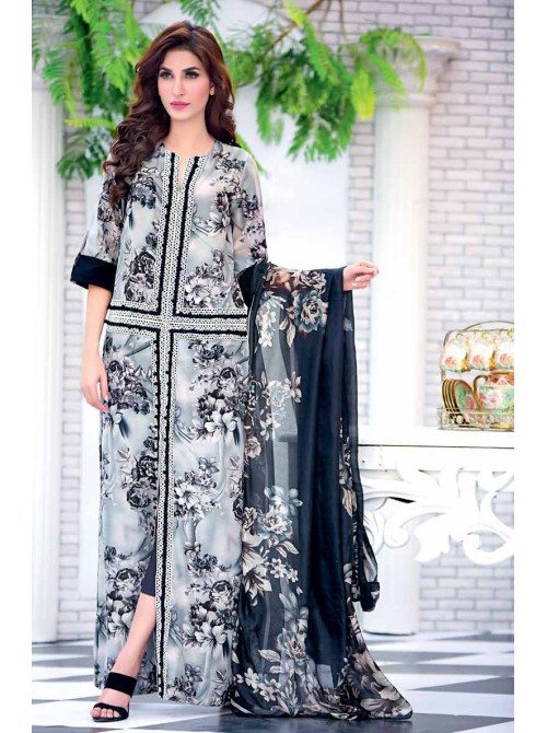 Unstitch,Branded, Women's/Girls Collections,Soya Silk Embroidered Printed Shirt ,Silk Dupatta and Dyed Salwer Kameez