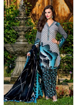 Unstitch, Women's/Girls Collections, Black & White Lawn Cotton Printed Shirt,Printed Dupatta and Printed Salwar Kameez(3pcs), Black Color.