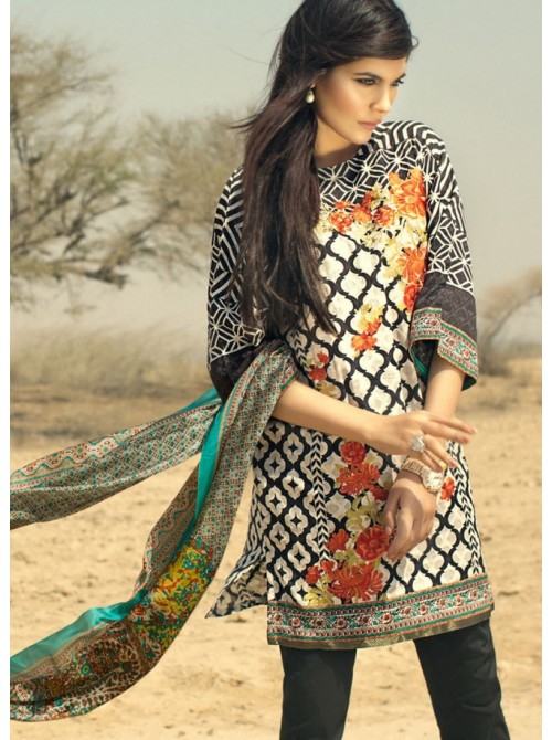 Unstitch,Branded, Women's/Girls Collections,Embroidered Printed Front,Silk Dupatta and Dyed Salwer Kameez(3pcs)