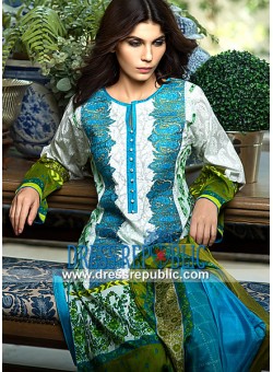 Unstitch,Branded, Women's/Girls Collections,Cotton Embroidered Printed Shirt,Silk Dupatta and Printed Salwer Kameez(3pcs)